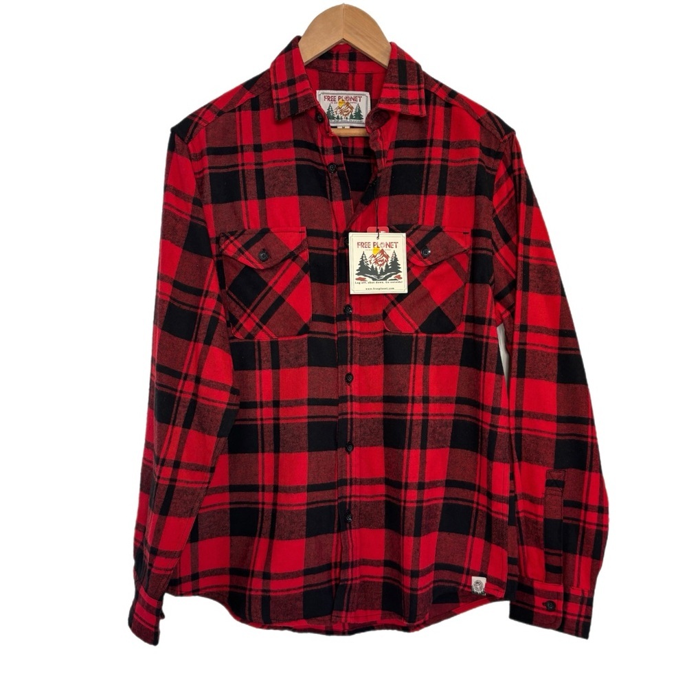 Free Planet NWT red & black plaid flannel button up shacket shirt